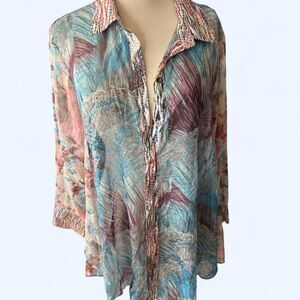 Dikalady brand XL Polyester sheer watercolor style blouse